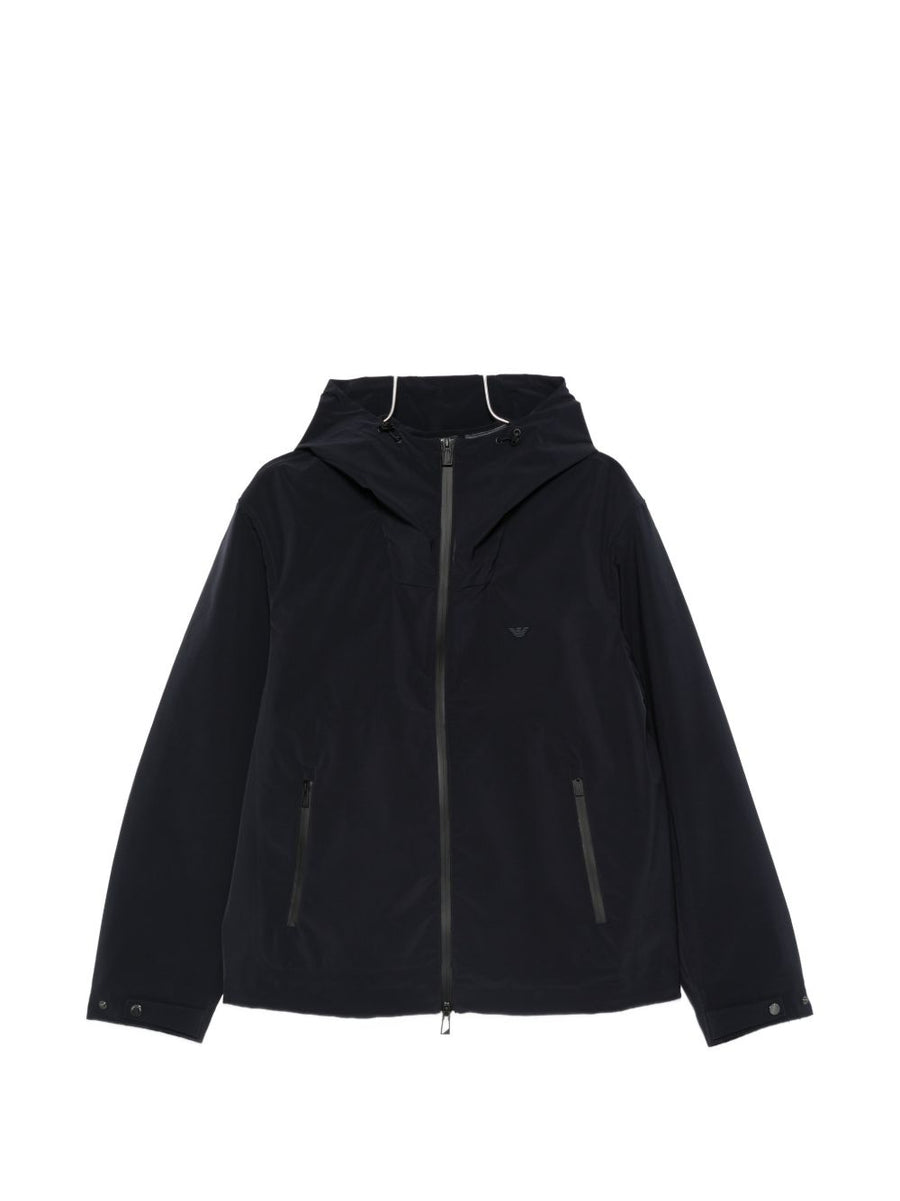 Emporio Armani Hooded Blouson Jacket For Men Navy Elastomultiester AllSeason Outerwear