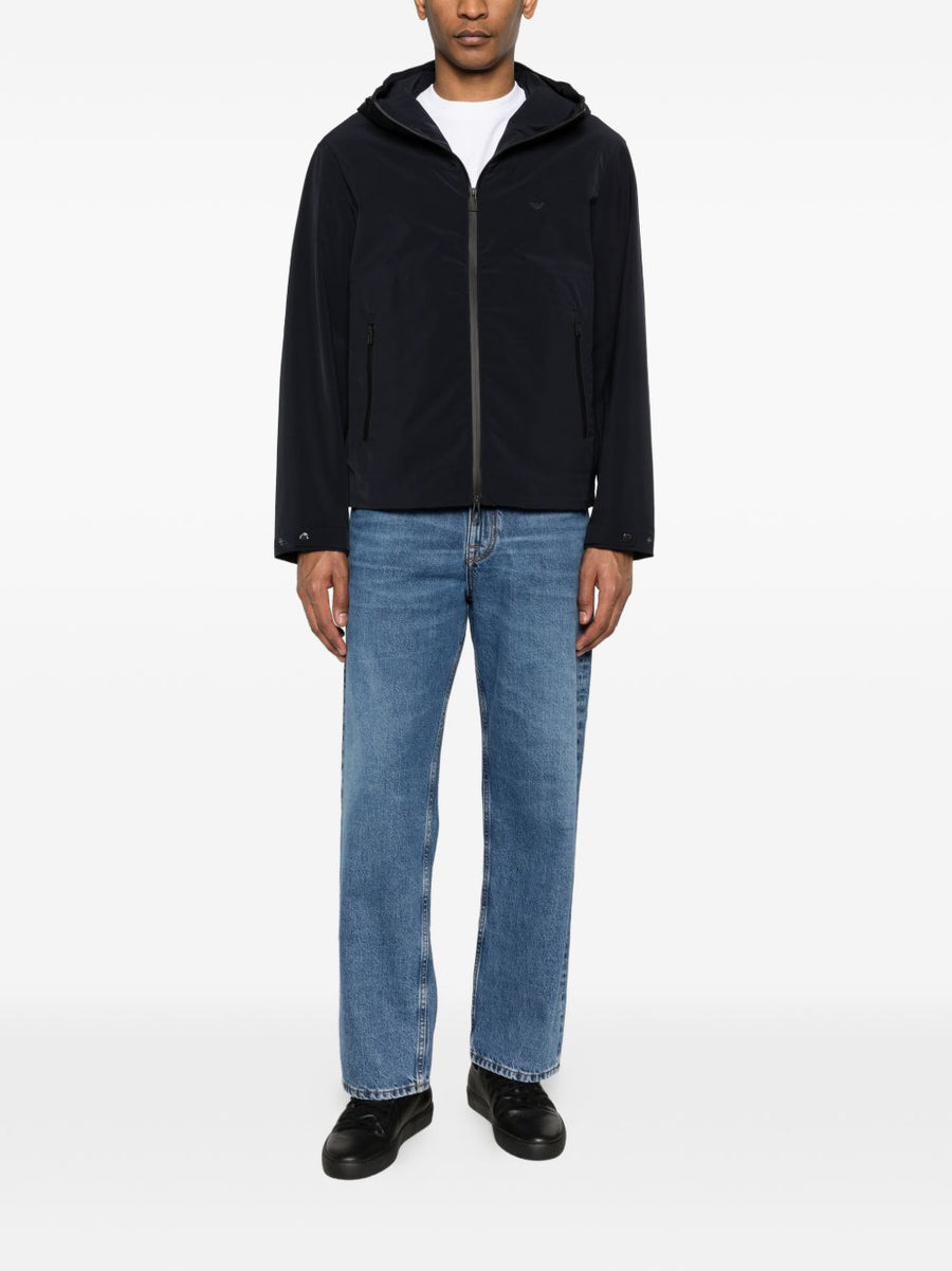 Emporio Armani Hooded Blouson Jacket For Men Navy Elastomultiester AllSeason Outerwear
