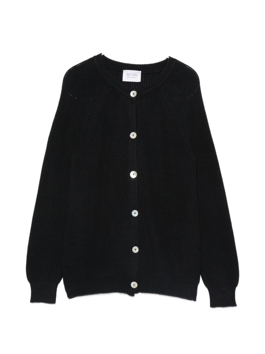 Beyou Cotton Cashmere Cardigan For Women Navy Button Front Crew Neck Layering Sweater