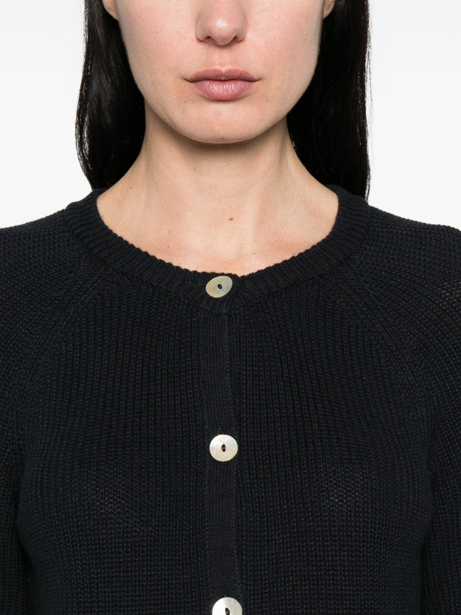 Beyou Cotton Cashmere Cardigan For Women Navy Button Front Crew Neck Layering Sweater