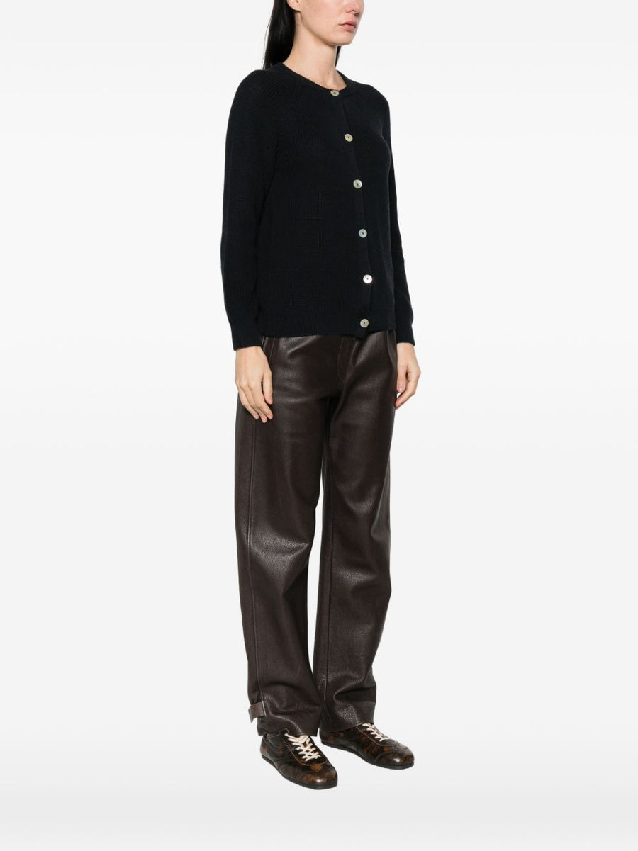 Beyou Cotton Cashmere Cardigan For Women Navy Button Front Crew Neck Layering Sweater
