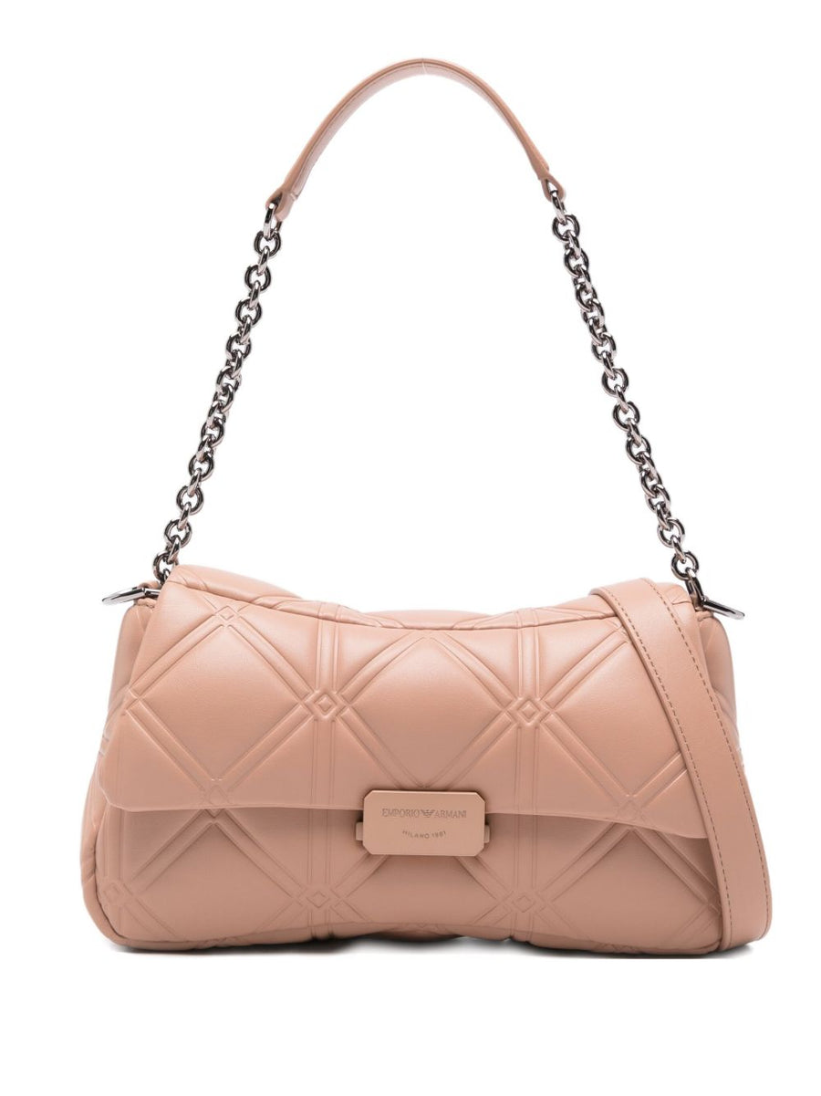 Emporio Armani Beige Leather Medium Shoulder Bag Chain Top Handle