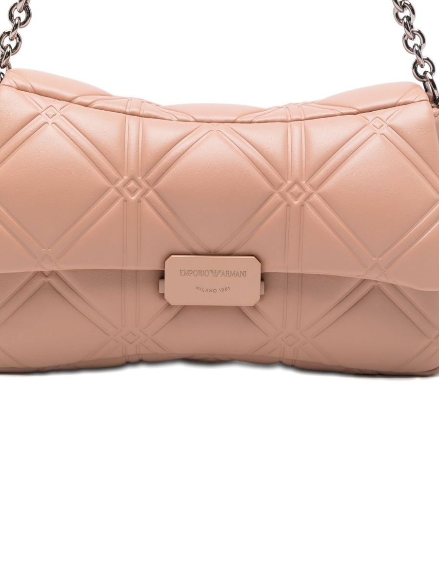 Emporio Armani Beige Leather Medium Shoulder Bag Chain Top Handle