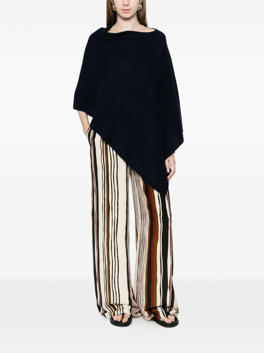 Beyou Navy Cashmere Draped Poncho For Women, Luxe Lightweight Layer With Asymmetric Hem