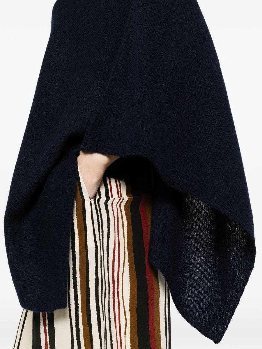 Beyou Navy Cashmere Draped Poncho For Women, Luxe Lightweight Layer With Asymmetric Hem