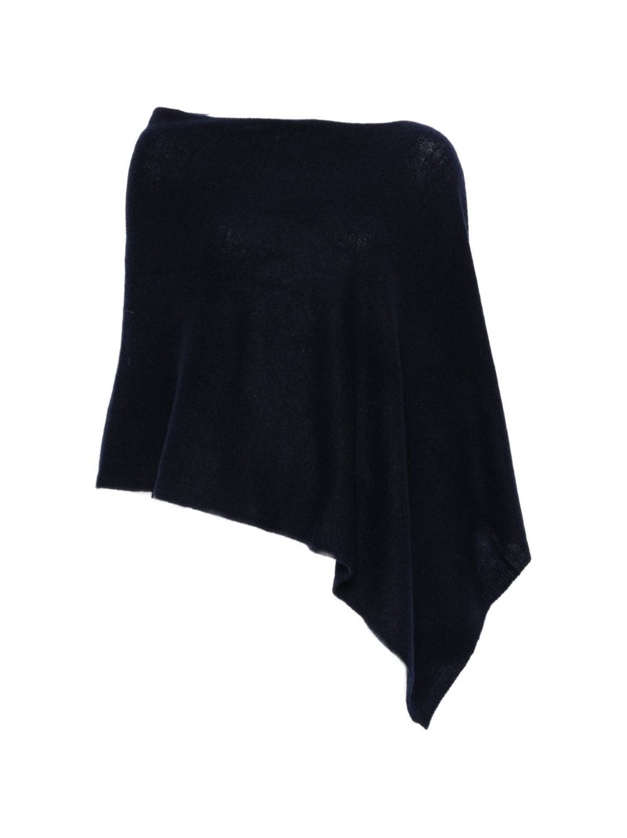 Beyou Navy Cashmere Draped Poncho For Women, Luxe Lightweight Layer With Asymmetric Hem