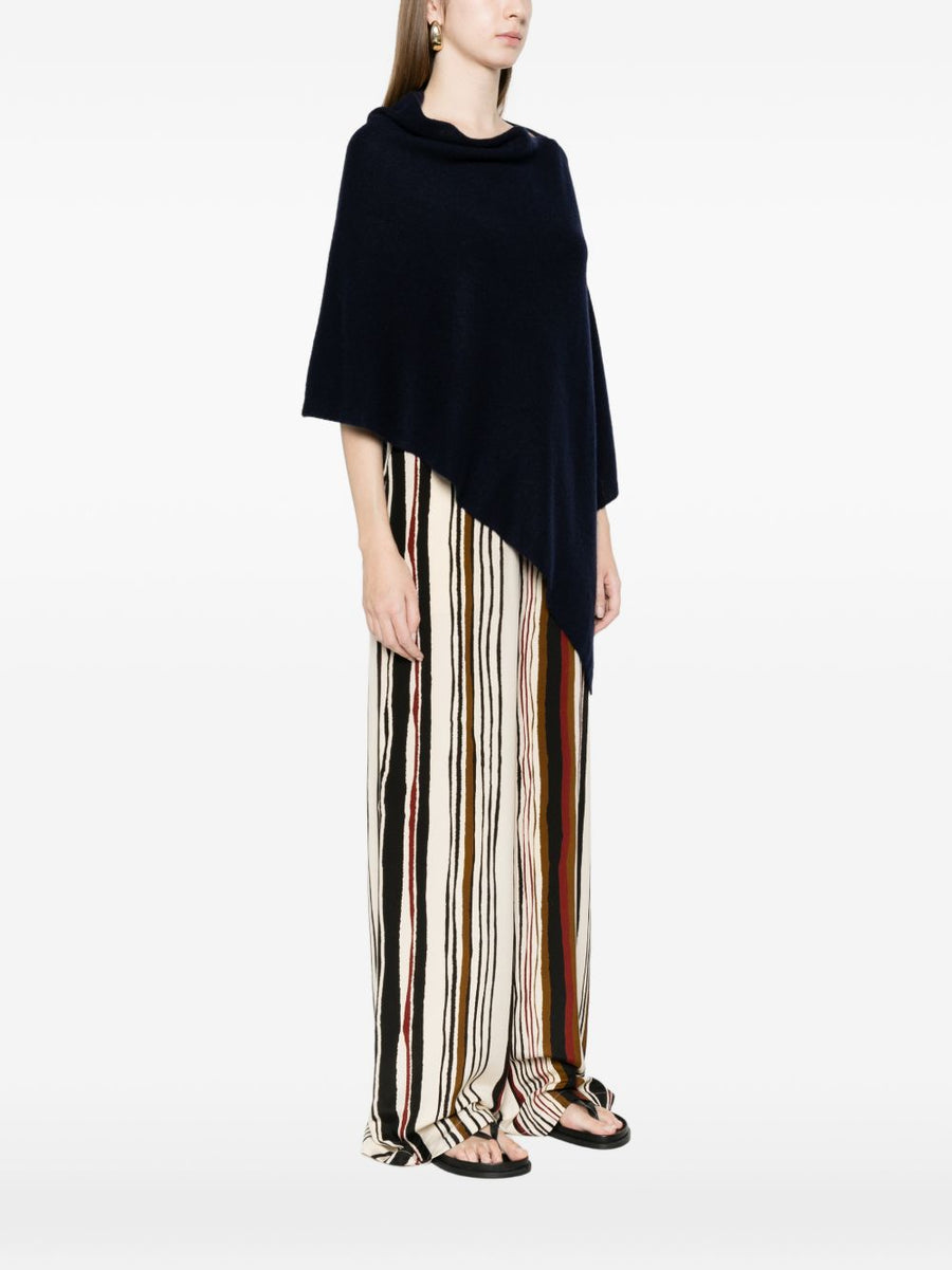 Beyou Navy Cashmere Draped Poncho For Women, Luxe Lightweight Layer With Asymmetric Hem