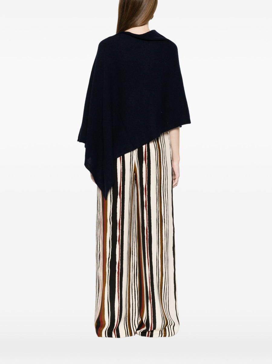 Beyou Navy Cashmere Draped Poncho For Women, Luxe Lightweight Layer With Asymmetric Hem