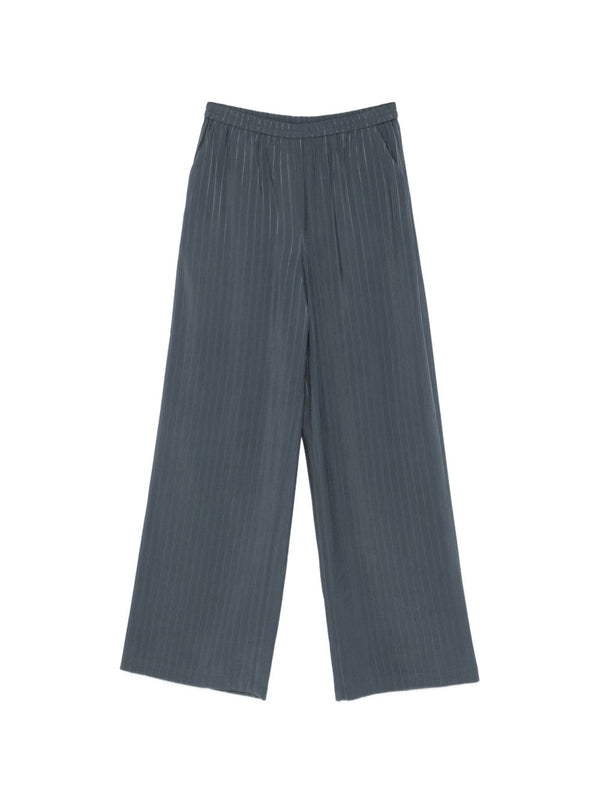 Emporio Armani Pinstriped Trousers Elastic Waistband Side Pockets For Women Luxurious Viscose Blend