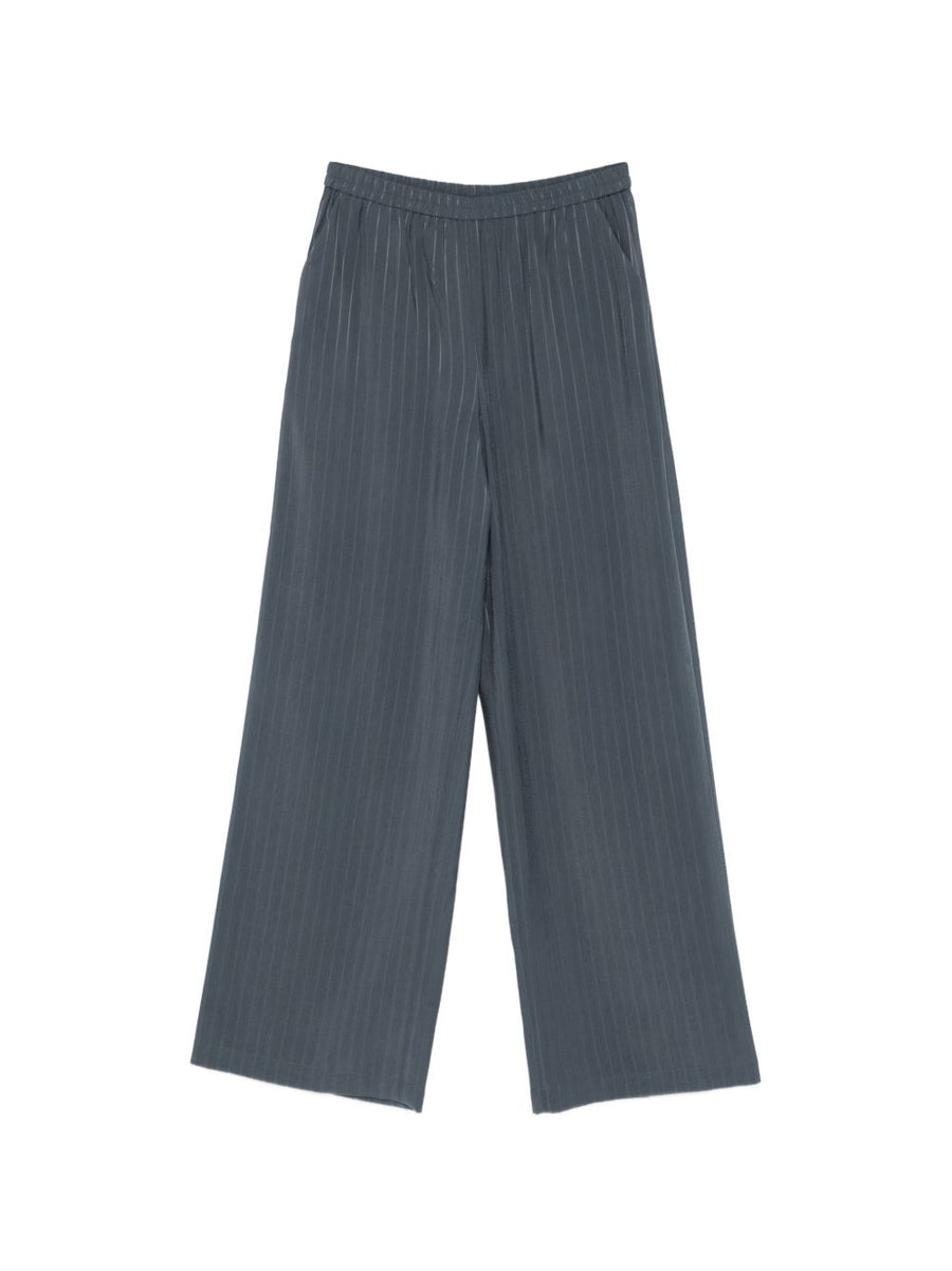 Emporio Armani Pinstriped Trousers Elastic Waistband Side Pockets For Women Luxurious Viscose Blend