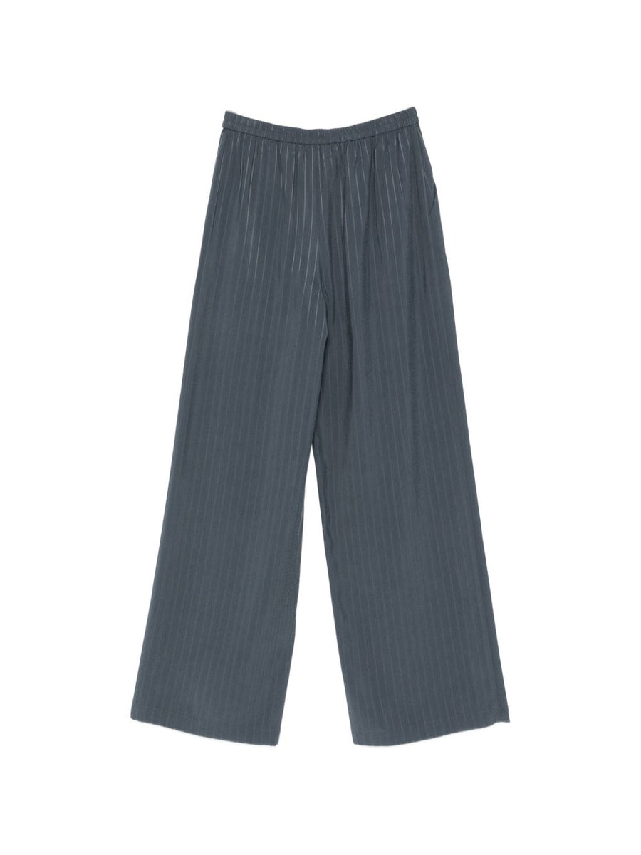 Emporio Armani Pinstriped Trousers Elastic Waistband Side Pockets For Women Luxurious Viscose Blend