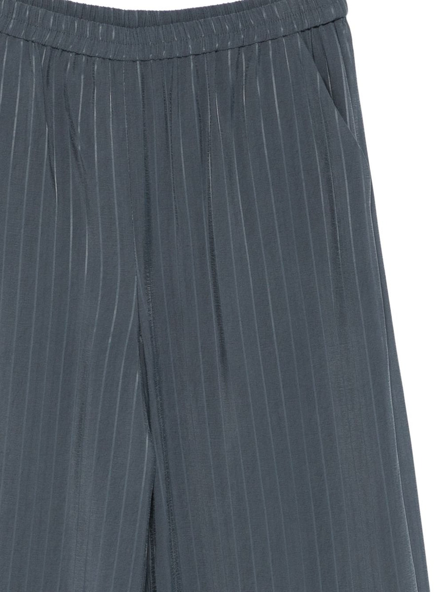 Emporio Armani Pinstriped Trousers Elastic Waistband Side Pockets For Women Luxurious Viscose Blend