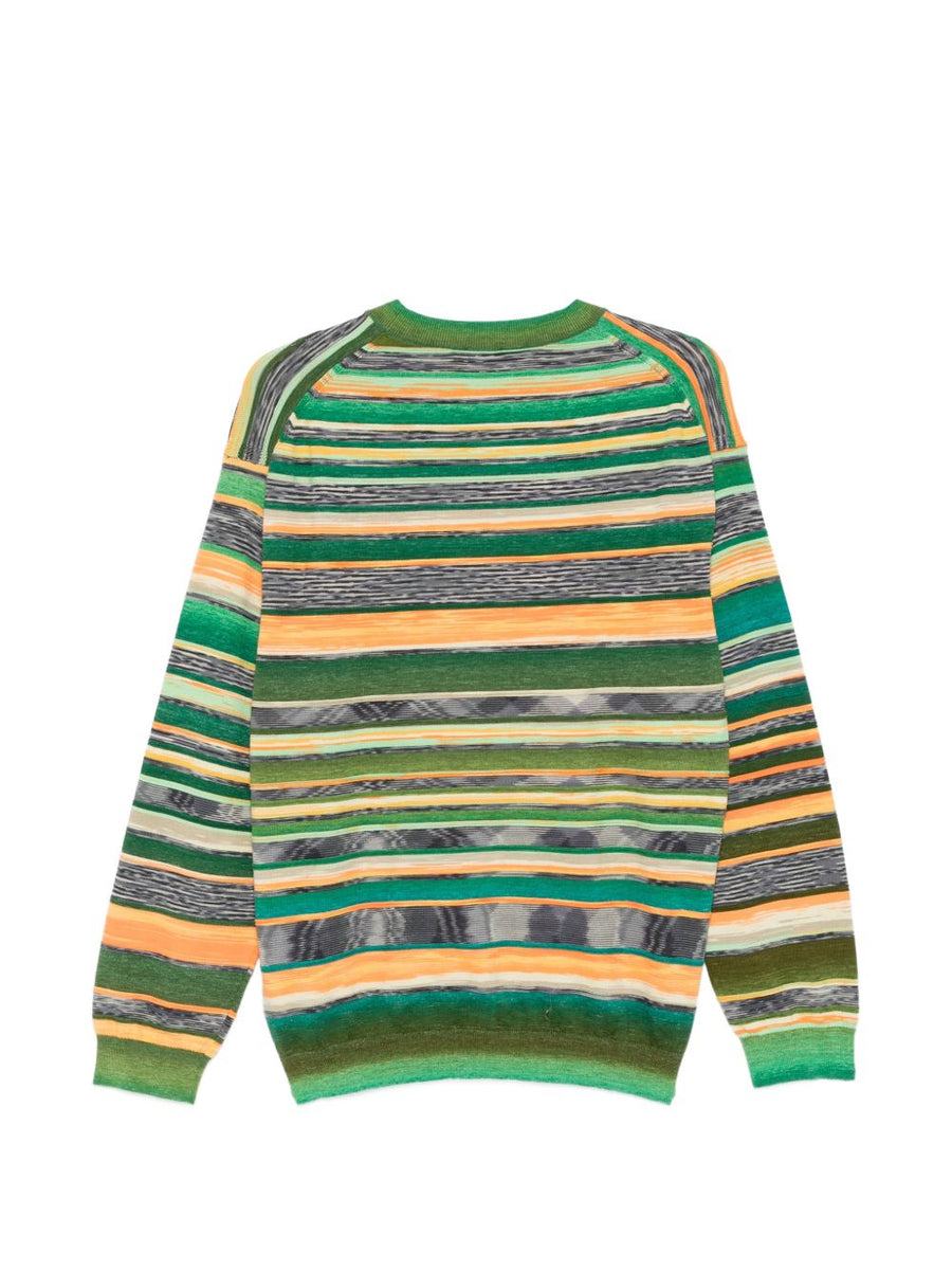 Paul Smith Striped Organic Cotton Sweater For Men In Green Premium Round Neck Ribbed Cuffs