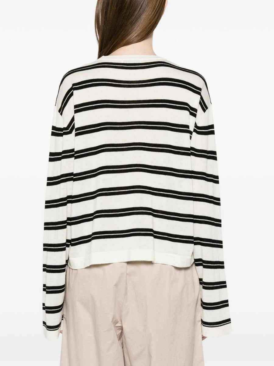 Soft Goat Cashmere Silk Blend Sweater For Women With White Black Stripe Roundneck Luxurious Versatile Topwear