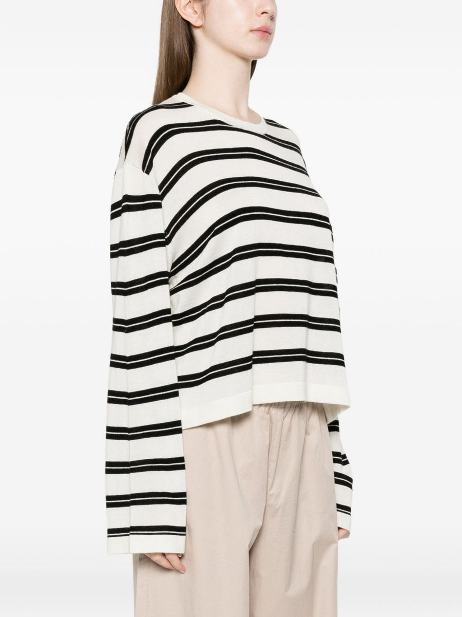 Soft Goat Cashmere Silk Blend Sweater For Women With White Black Stripe Roundneck Luxurious Versatile Topwear