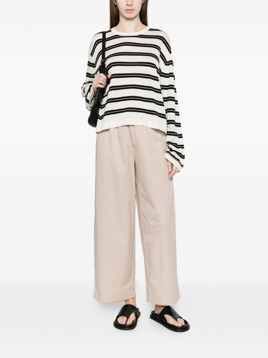 Soft Goat Cashmere Silk Blend Sweater For Women With White Black Stripe Roundneck Luxurious Versatile Topwear