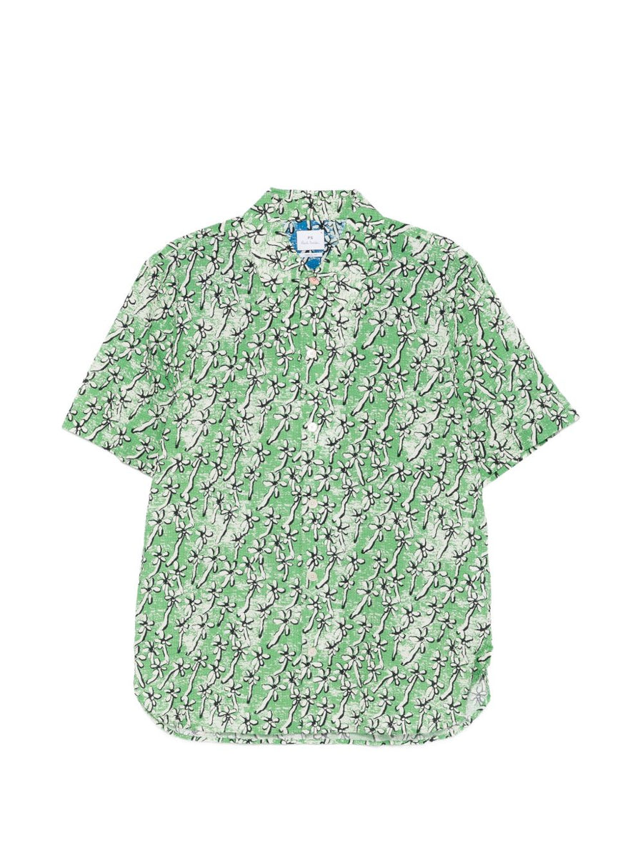 Paul Smith Field Floral Cotton Shirt For Men Lightweight 100 Percent Cotton Short Sleeves