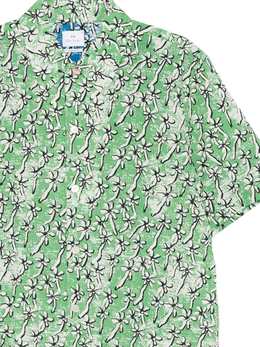Paul Smith Field Floral Cotton Shirt For Men Lightweight 100 Percent Cotton Short Sleeves