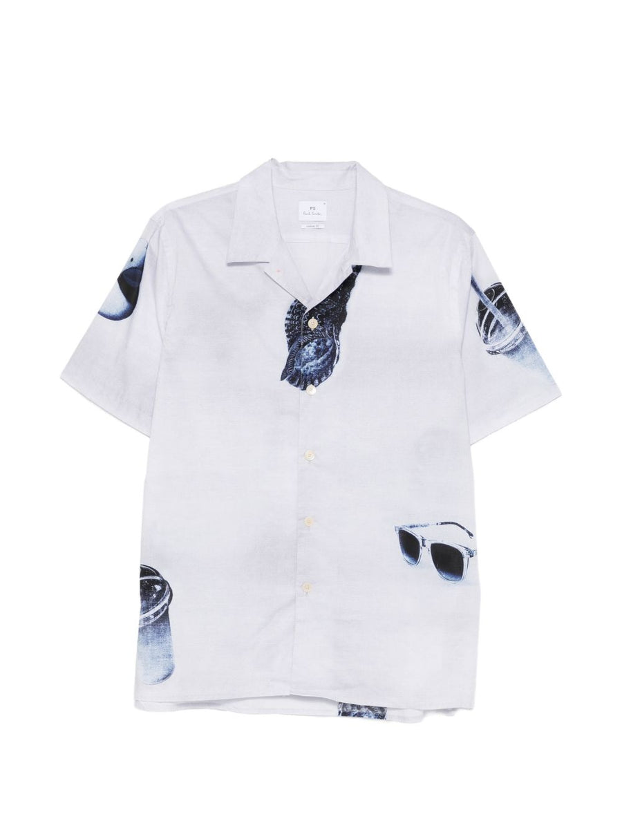 Paul Smith Sunbleached Snaps Cotton Shirt Short Sleeve For Modern Men Breathable Organic Cotton