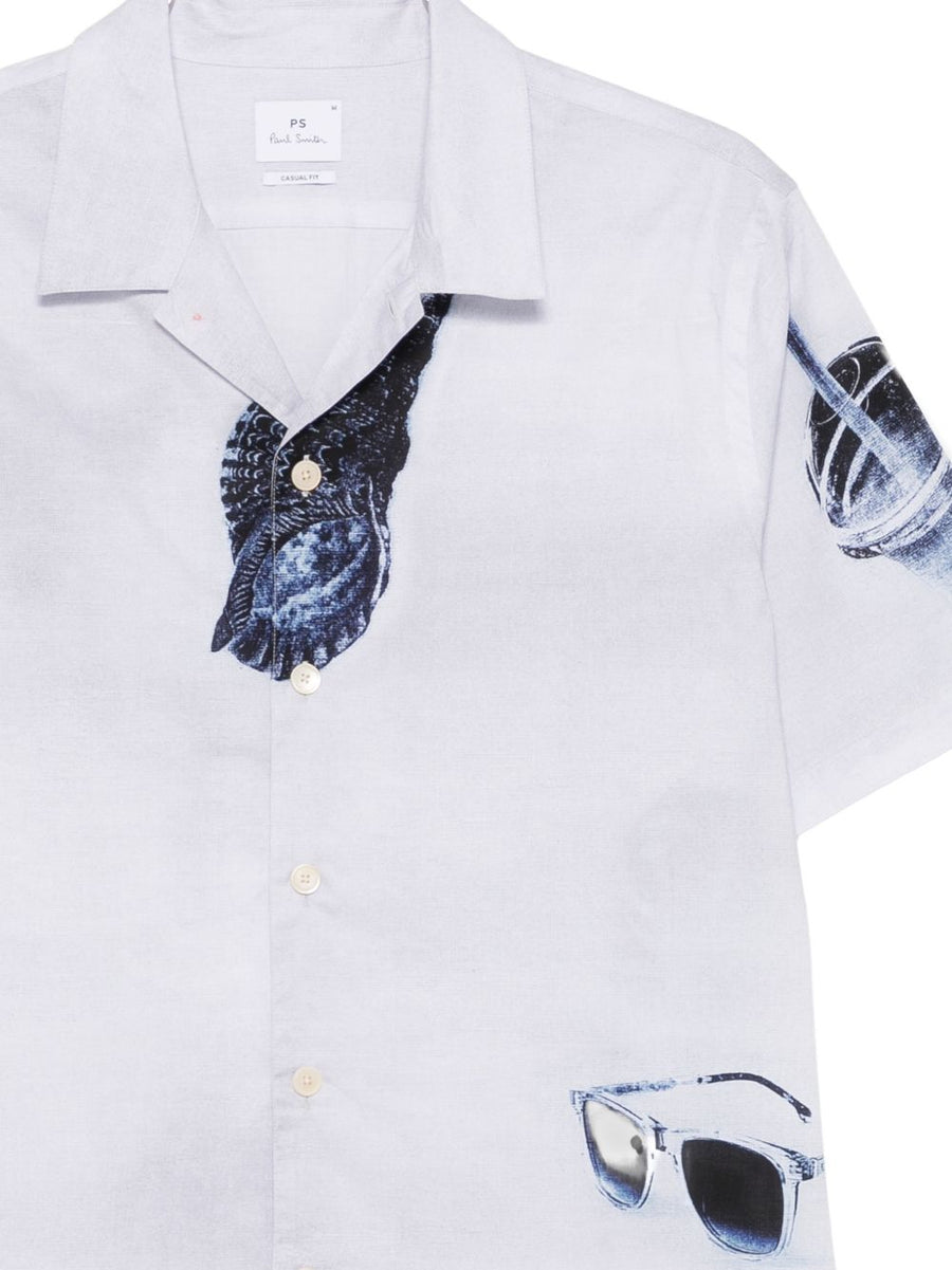 Paul Smith Sunbleached Snaps Cotton Shirt Short Sleeve For Modern Men Breathable Organic Cotton