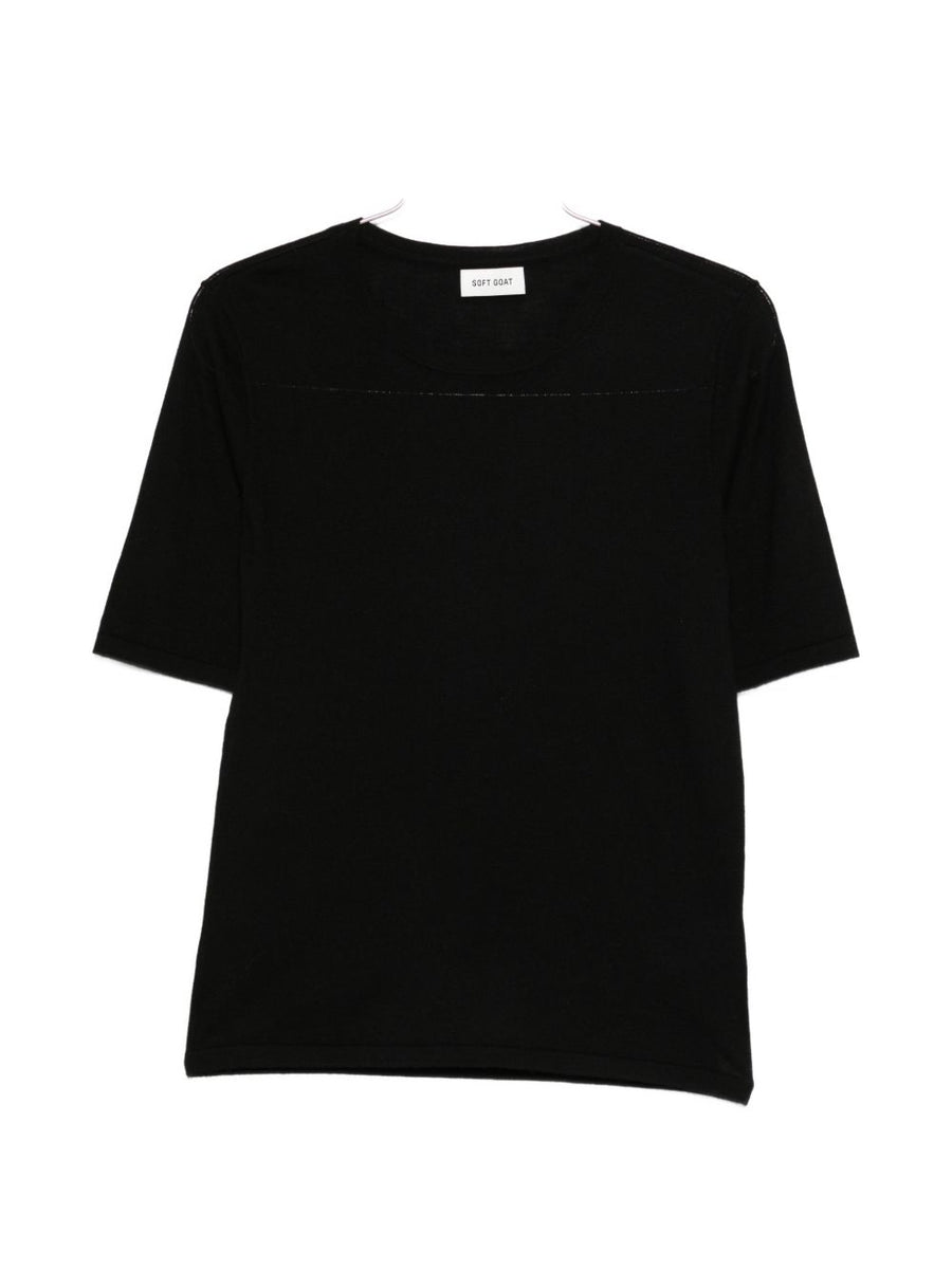Cashmere Crewneck Sweater For Women By Soft Goat Short Sleeve 100 Percent Cashmere Luxury Knit Black