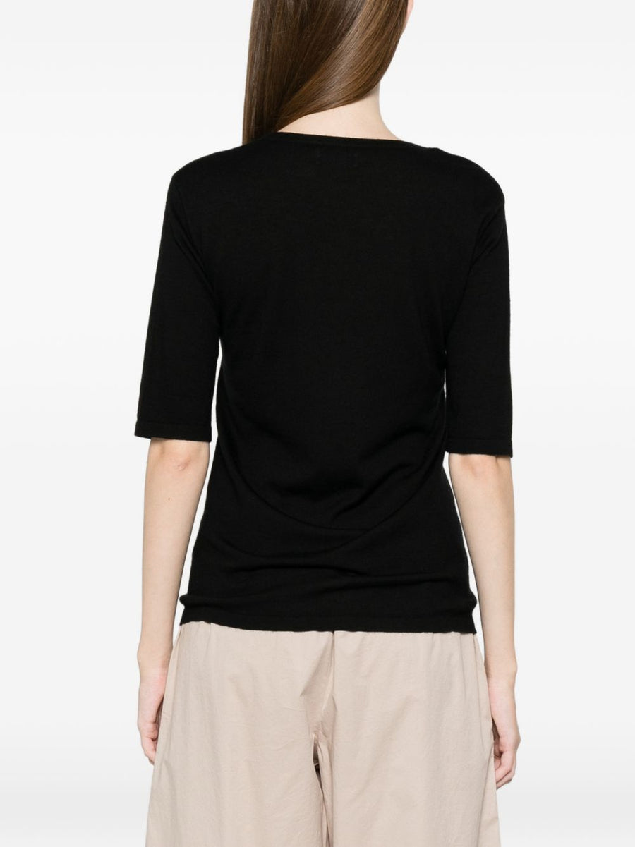 Cashmere Crewneck Sweater For Women By Soft Goat Short Sleeve 100 Percent Cashmere Luxury Knit Black