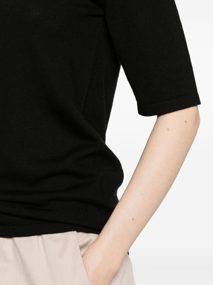 Cashmere Crewneck Sweater For Women By Soft Goat Short Sleeve 100 Percent Cashmere Luxury Knit Black