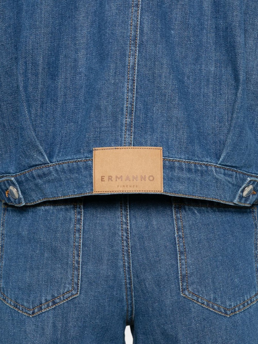 Embroidered Denim Jacket by Ermanno Firenze for Women Navy with Blue Bead Embellishments