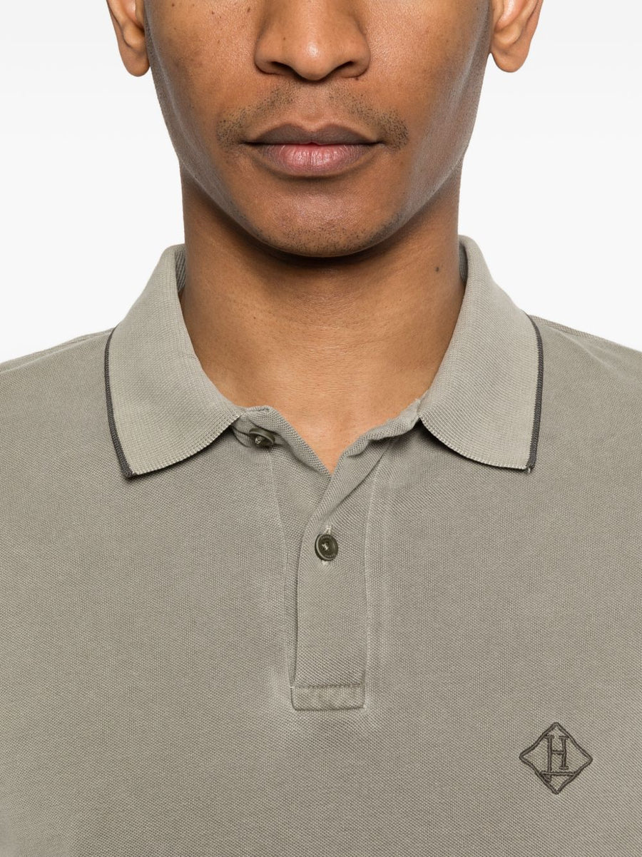 Herno Premium Green Cotton Polo Shirt For Men With Black Trim And Embroidered Logo