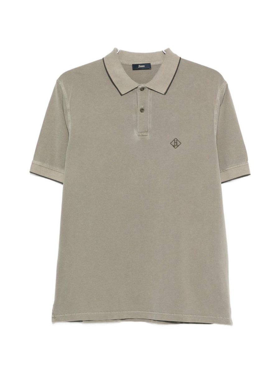 Herno Premium Green Cotton Polo Shirt For Men With Black Trim And Embroidered Logo