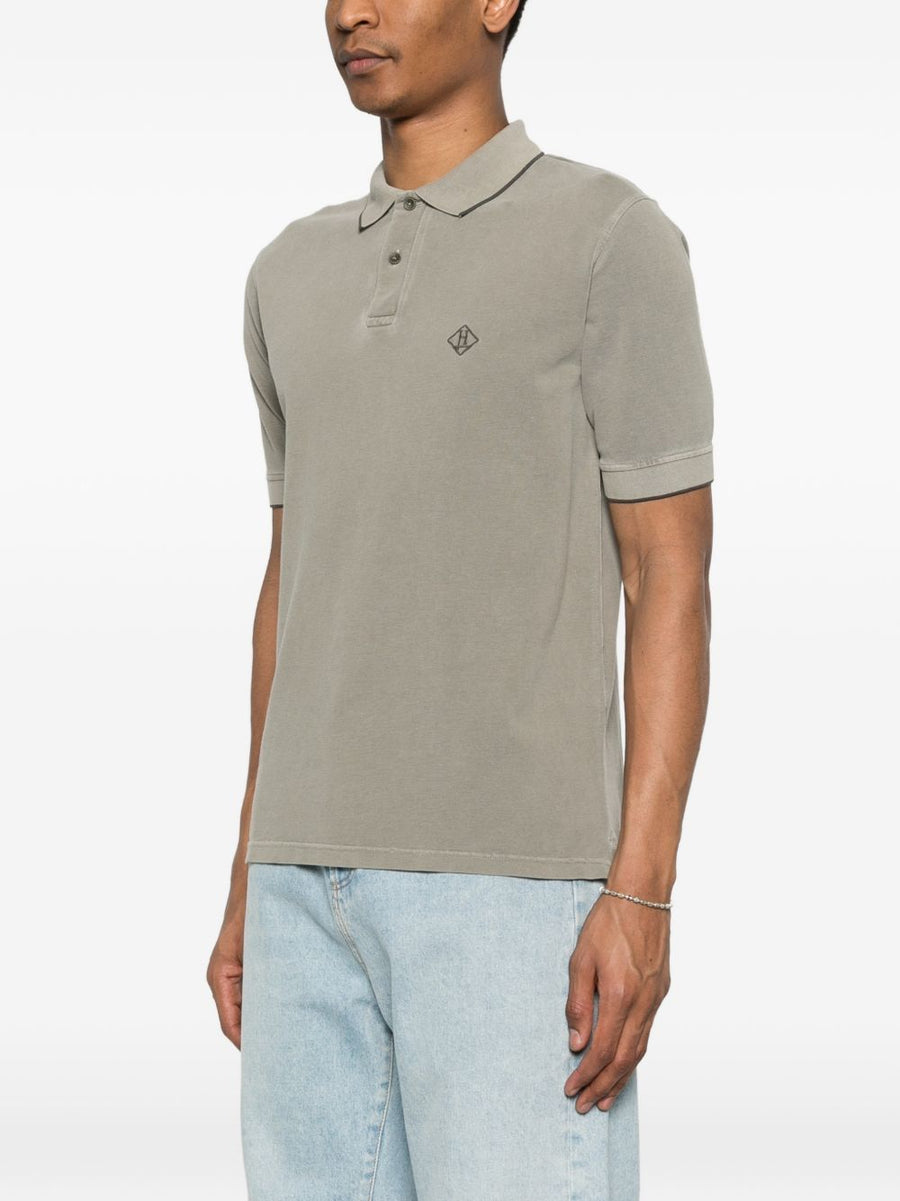 Herno Premium Green Cotton Polo Shirt For Men With Black Trim And Embroidered Logo