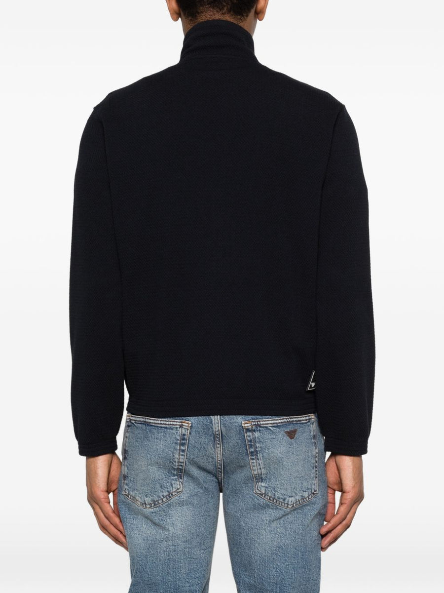 Emporio Armani Navy All Over Textured High Neck Zip Sweatshirt