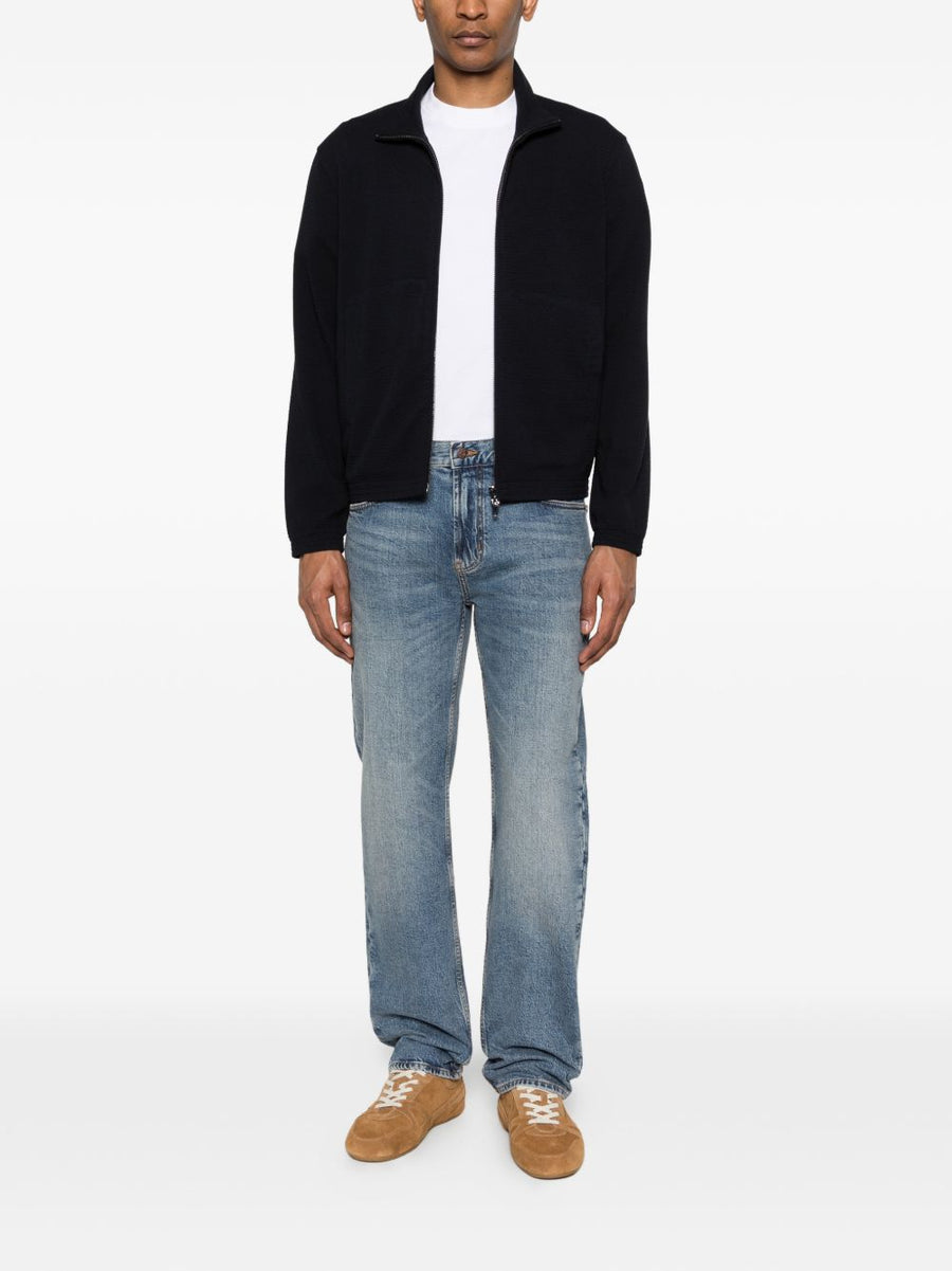 Emporio Armani Navy All Over Textured High Neck Zip Sweatshirt
