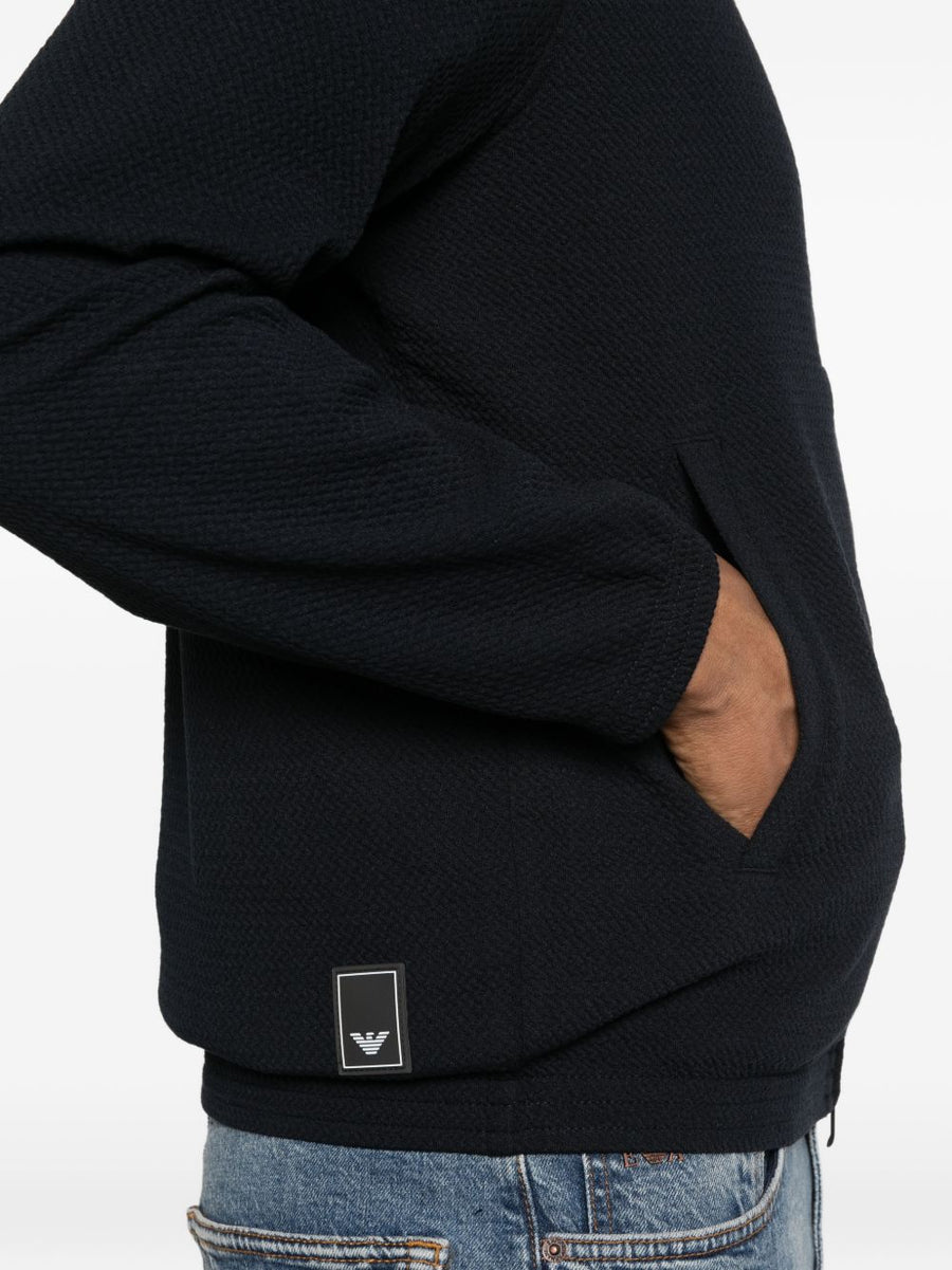 Emporio Armani Navy All Over Textured High Neck Zip Sweatshirt