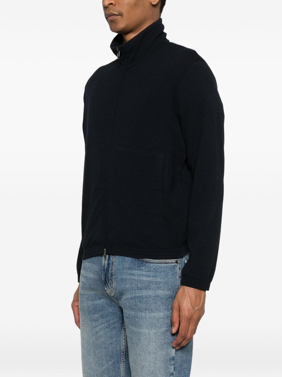 Emporio Armani Navy All Over Textured High Neck Zip Sweatshirt