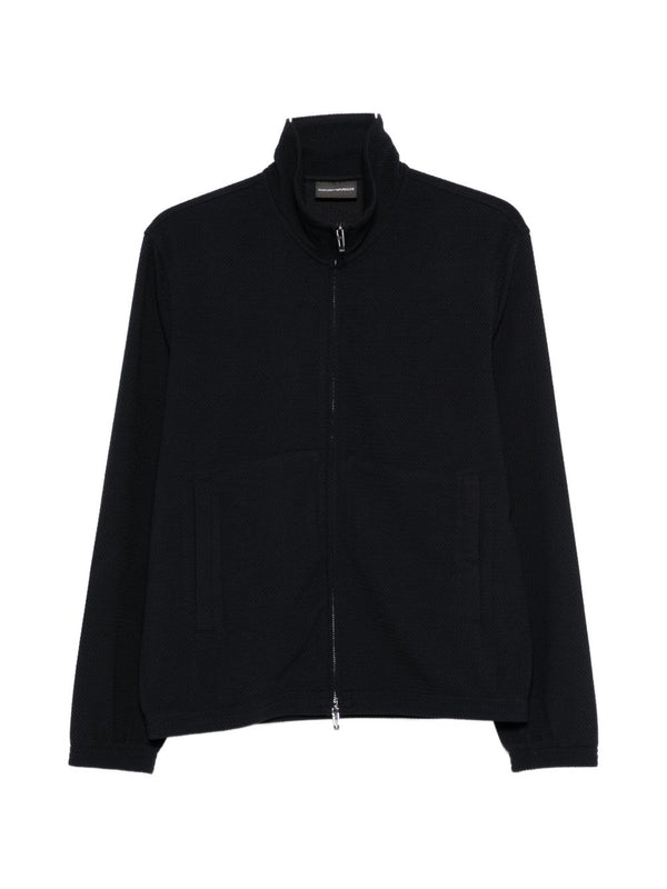 Emporio Armani Navy All Over Textured High Neck Zip Sweatshirt
