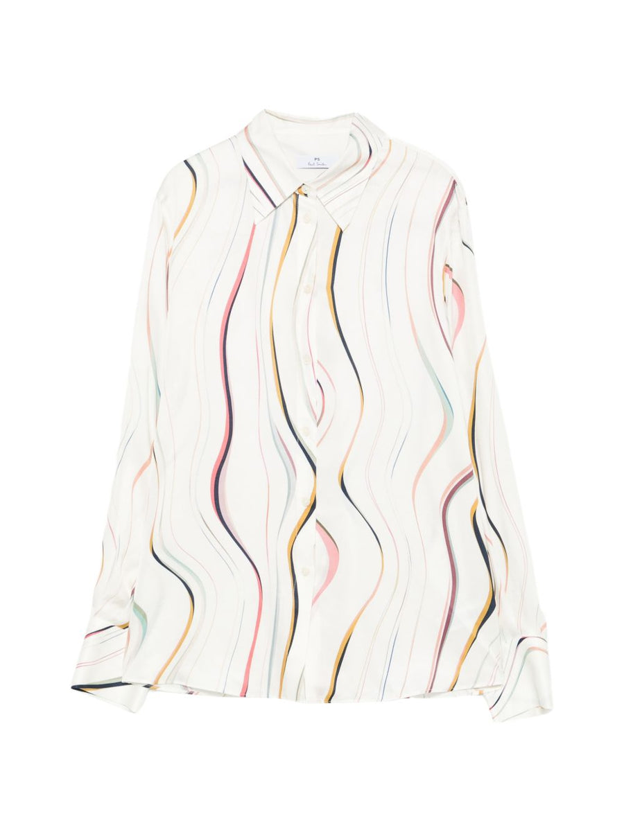 Paul Smith Swirl Print Shirt For Women EcoVero White Long Sleeve Luxury Versatile Work Or Weekend Wear