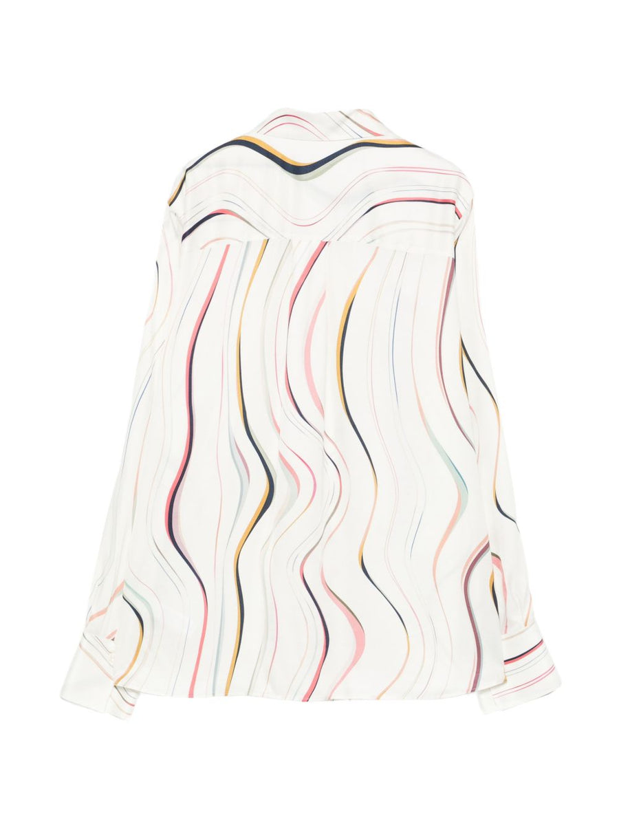 Paul Smith Swirl Print Shirt For Women EcoVero White Long Sleeve Luxury Versatile Work Or Weekend Wear
