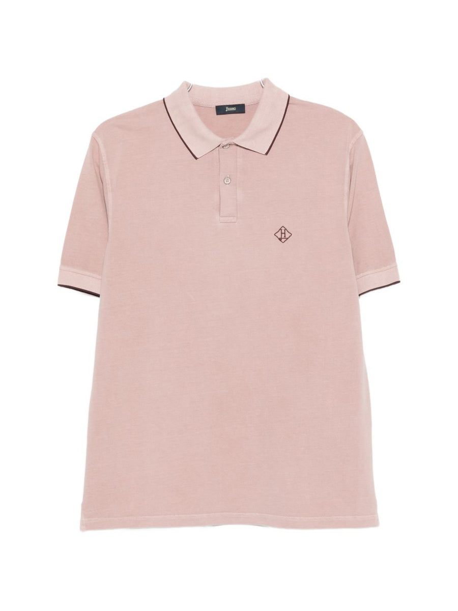 Herno Powder Pink Cotton Polo Shirt For Men With Embroidered Logo Smart Casual Essential