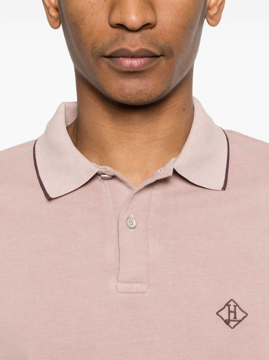 Herno Powder Pink Cotton Polo Shirt For Men With Embroidered Logo Smart Casual Essential