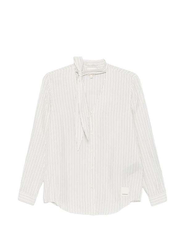 Emporio Armani Womens Striped Shirt With Self Tie Neck Cupro Viscose Desk To Dinner Versatile Fashion