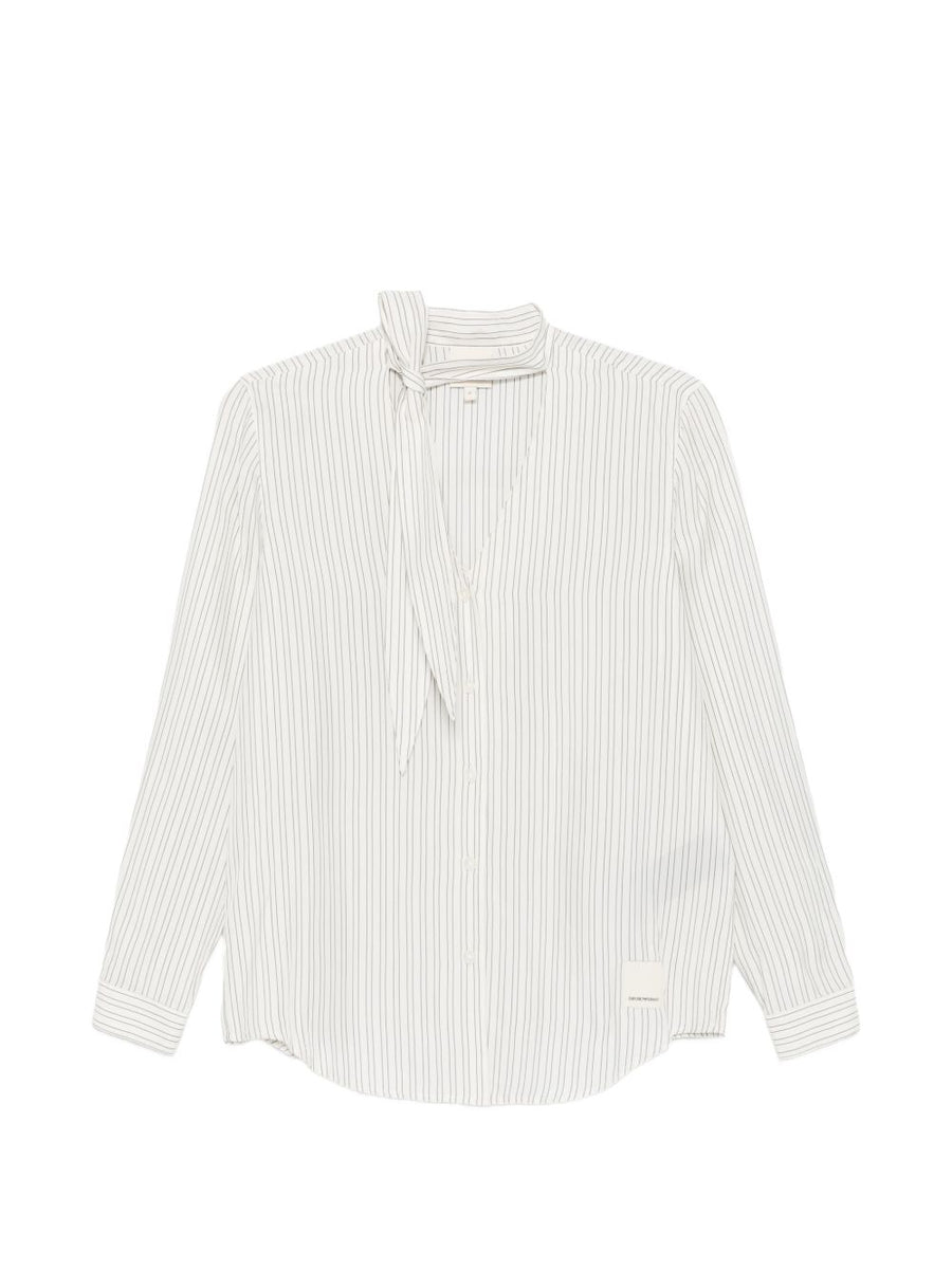 Emporio Armani Womens Striped Shirt With Self Tie Neck Cupro Viscose Desk To Dinner Versatile Fashion