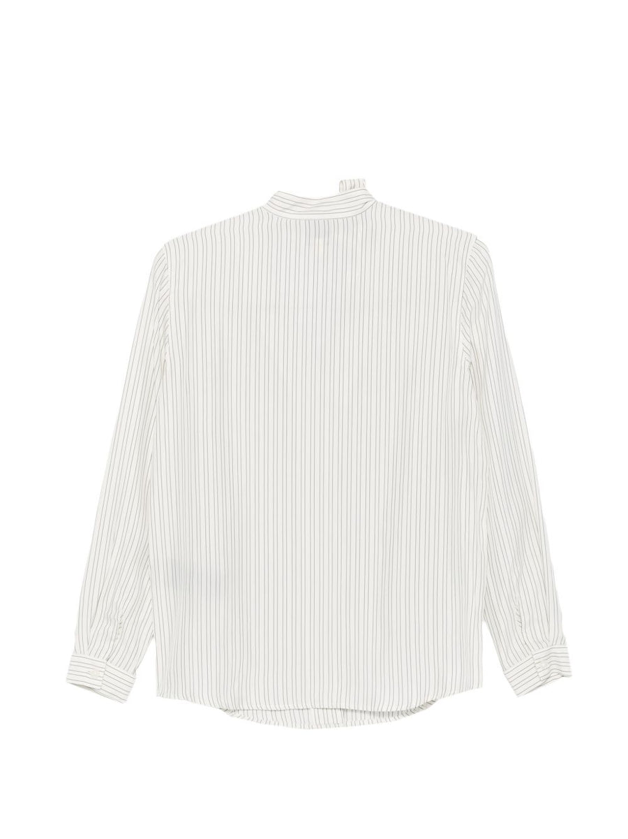 Emporio Armani Womens Striped Shirt With Self Tie Neck Cupro Viscose Desk To Dinner Versatile Fashion