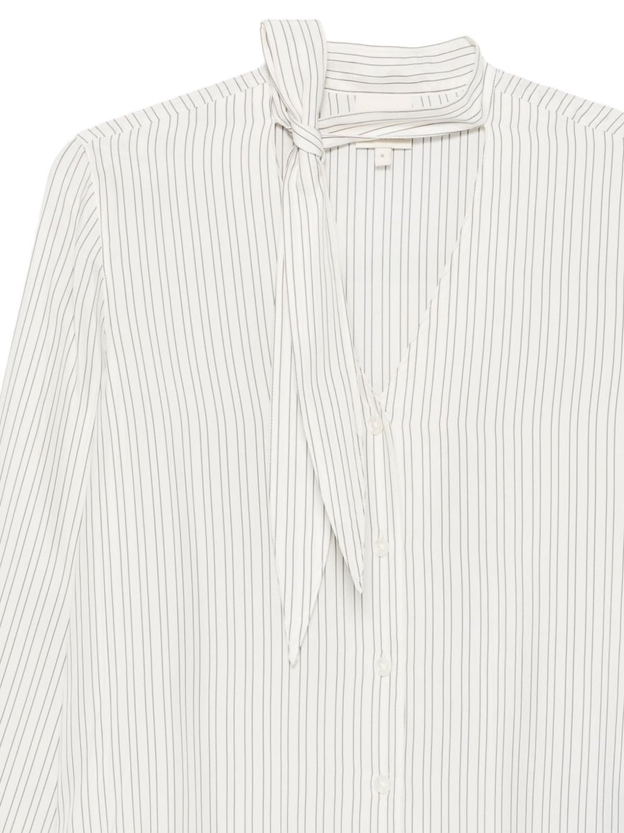 Emporio Armani Womens Striped Shirt With Self Tie Neck Cupro Viscose Desk To Dinner Versatile Fashion