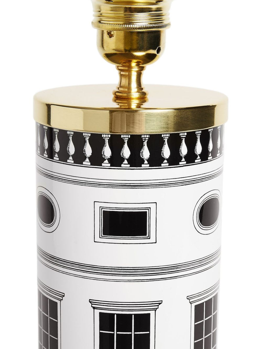 Fornasetti Architettua Lamp Base Black White Brass Cylinder Stand For Desk Or Console