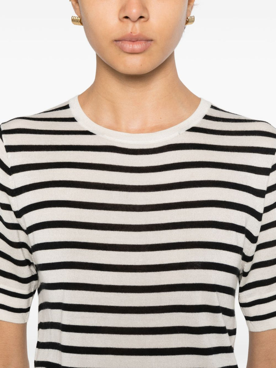 Soft Goat Silk Cashmere Striped T Shirt For Women Luxurious Everyday Top With Refined Drape
