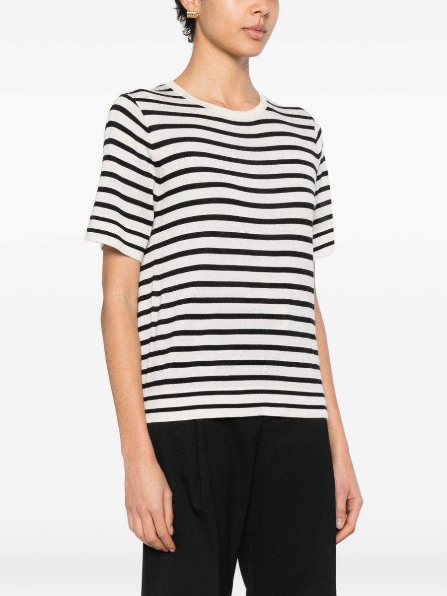 Soft Goat Silk Cashmere Striped T Shirt For Women Luxurious Everyday Top With Refined Drape