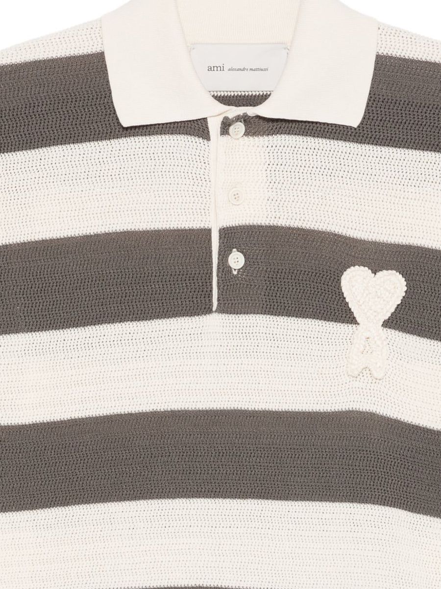 Ami Paris Ami De Coeur Striped Polo Shirt For Women With Heart Appliqué Cotton Comfort Everyday Luxury