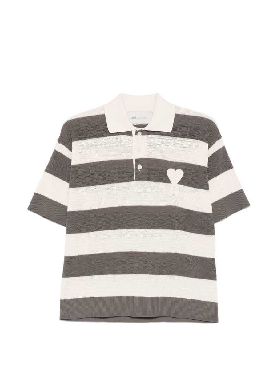 Ami Paris Ami De Coeur Striped Polo Shirt For Women With Heart Appliqué Cotton Comfort Everyday Luxury