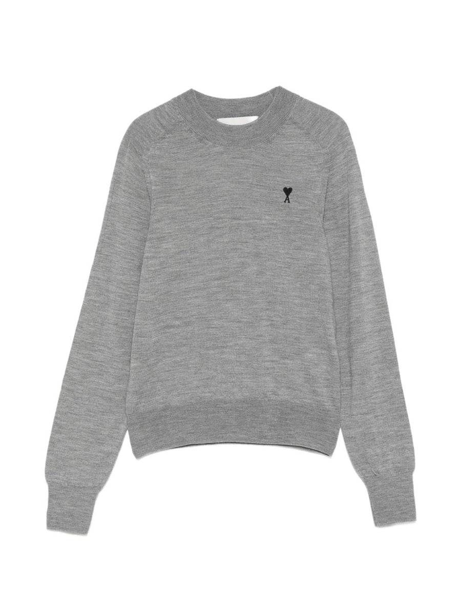 Ami Paris Ami De Coeur Merino Wool Sweater For Women With Logo Embroidery In Grey Quiet Luxury